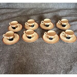 VTG 70s Waechtersbach Teacups And Saucers Set Of 8 Plum Leaf 4 Oz West Germany